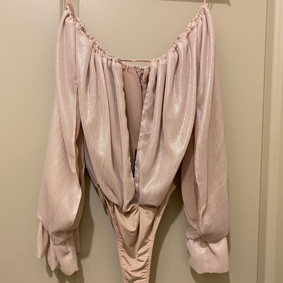 Peace + Love Nude Metallic Bardot Bodysuit Sz. 4 - Picture 10 of 11